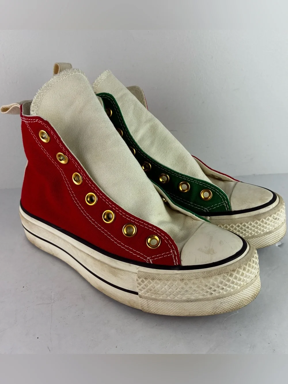 Converse Christmas Red & Green Canvas Platform High Top Sneakers